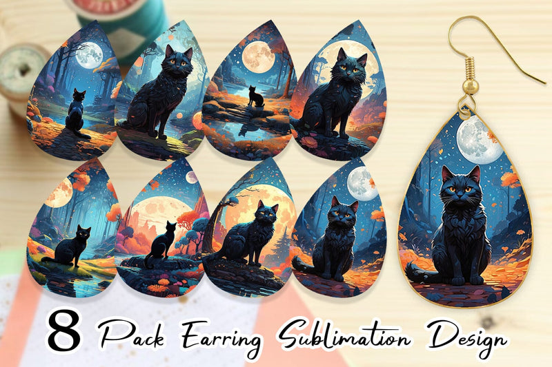 Earring Moonlit Woodland Black Cat Sublimation artnoy 