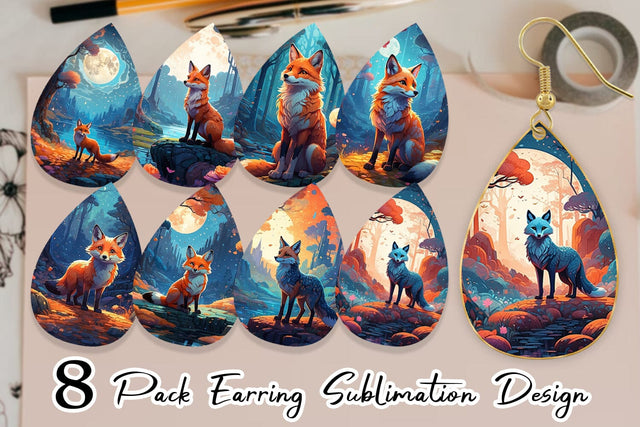 Earring Moonlit Woodland Fox Sublimation artnoy 