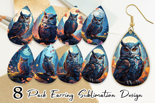 Earring Moonlit Woodland Owl Sublimation artnoy 