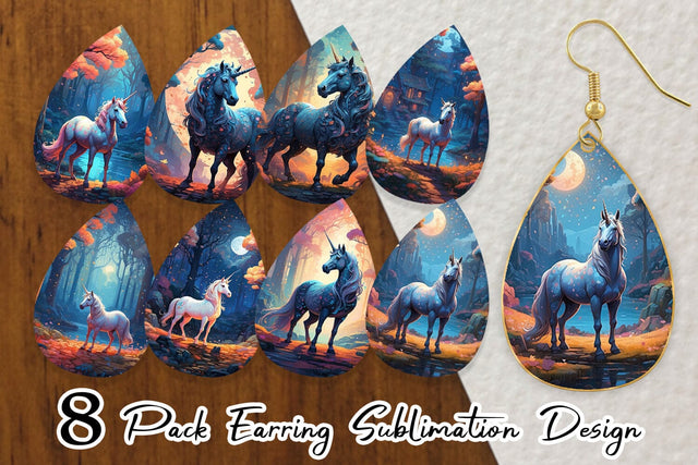 Earring Moonlit Woodland Unicorn Sublimation artnoy 