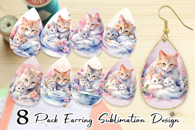 Earring Mothers Day Cat Sublimation artnoy 