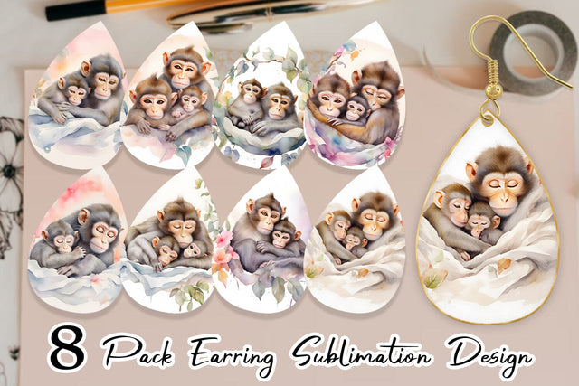 Earring Mothers Day Monkey Sublimation artnoy 