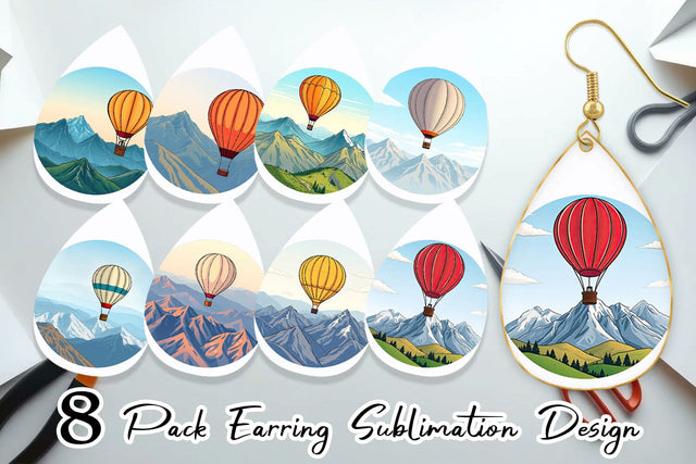 Earring Mountain Hot Air Balloon Sublimation artnoy 