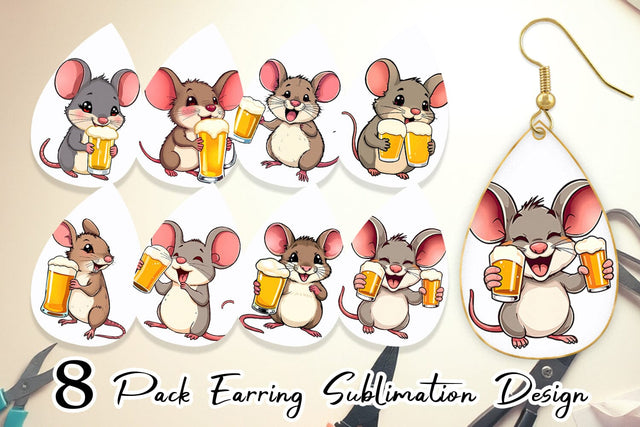 Earring Mouse Beer Day Sublimation artnoy 