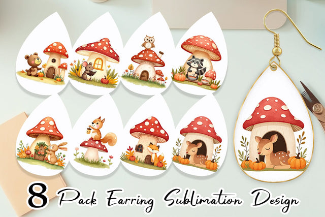 Earring Mushroom Forest Friends Sublimation artnoy 
