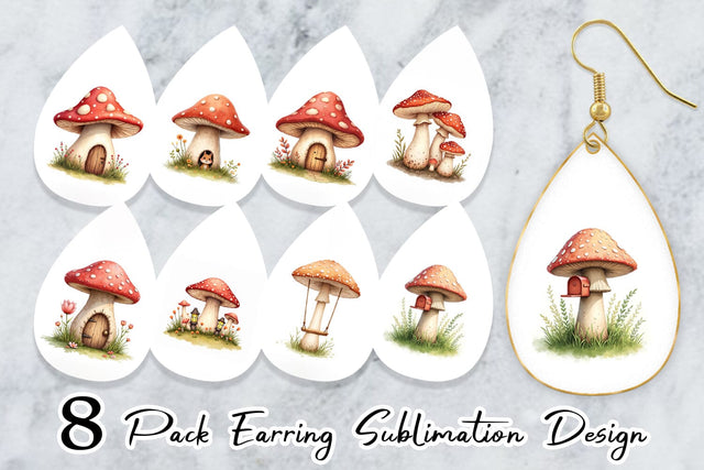 Earring Mushroom Homes Sublimation artnoy 