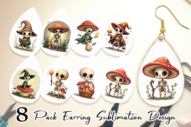 Earring Mushroom Mage Skeletons Sublimation artnoy 