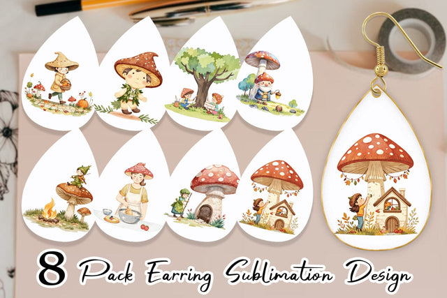 Earring Mushroom Village Friends Sublimation artnoy 