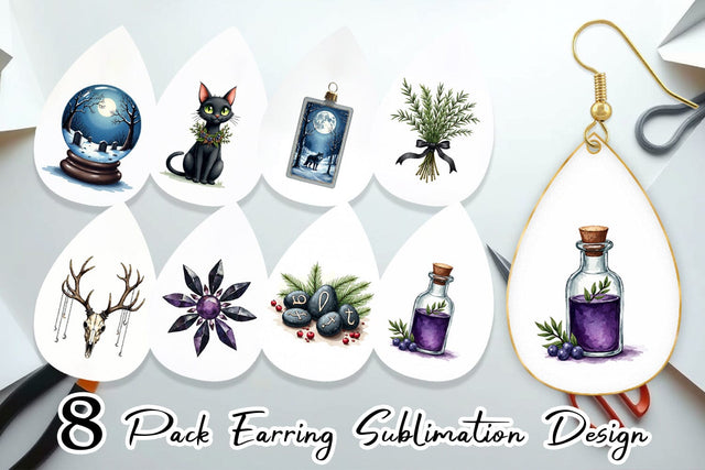 Earring Mystical Macabre Yule Watercolor Sublimation artnoy 