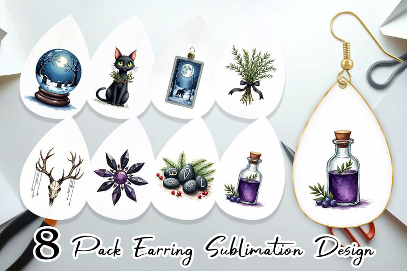 Earring Mystical Macabre Yule Watercolor Sublimation artnoy 