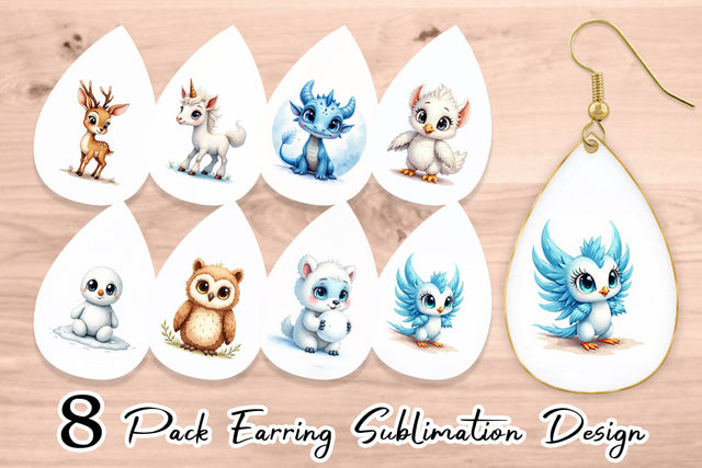 Earring Mythical Snow Creatures Watercolor Sublimation artnoy 