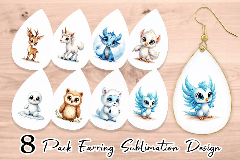 Earring Mythical Snow Creatures Watercolor Sublimation artnoy 