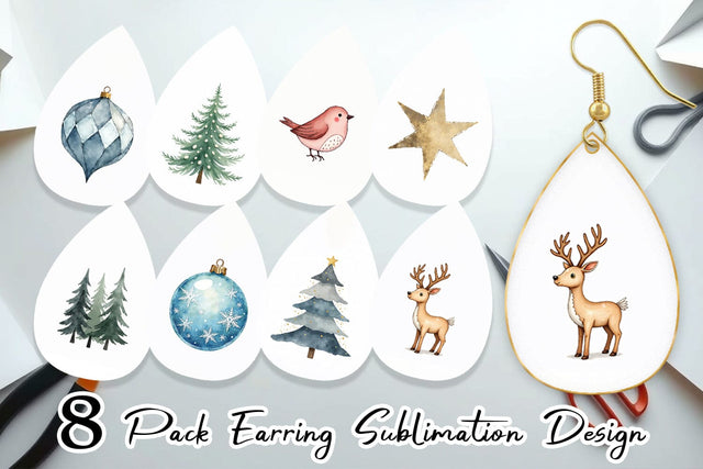 Earring Nordic Winter Watercolor Christmas Sublimation artnoy 
