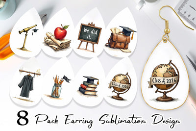Earring Nostalgic Academia Vintage School Supplies Sublimation artnoy 
