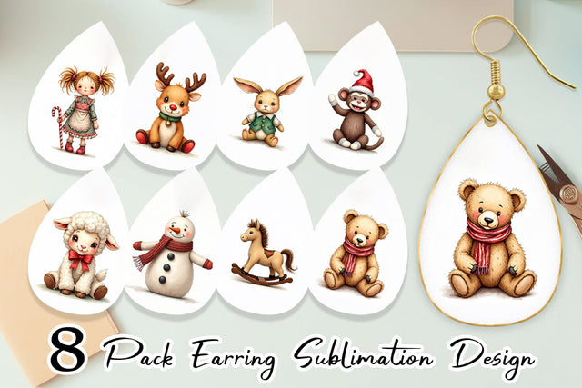 Earring Nostalgic Christmas Plush Toys Watercolor Sublimation artnoy 