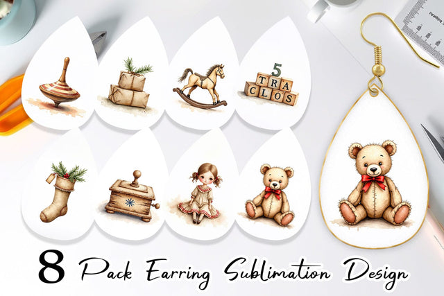 Earring Nostalgic Christmas Toys Sublimation artnoy 