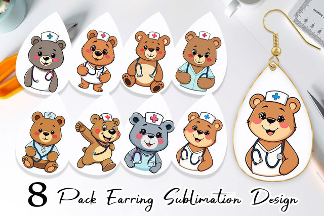 Earring Nurse Bear Sublimation artnoy 