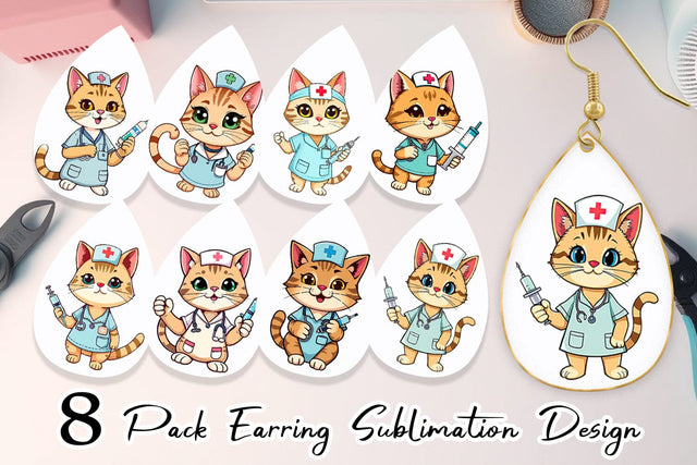 Earring Nurse Cat Sublimation artnoy 