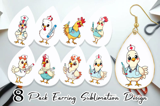 Earring Nurse Chicken Sublimation artnoy 
