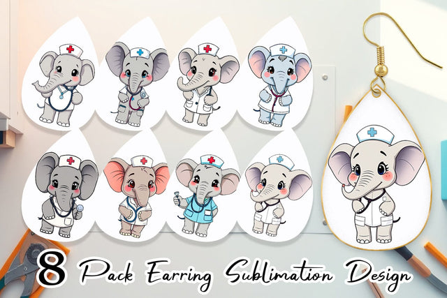 Earring Nurse Elephant Sublimation artnoy 