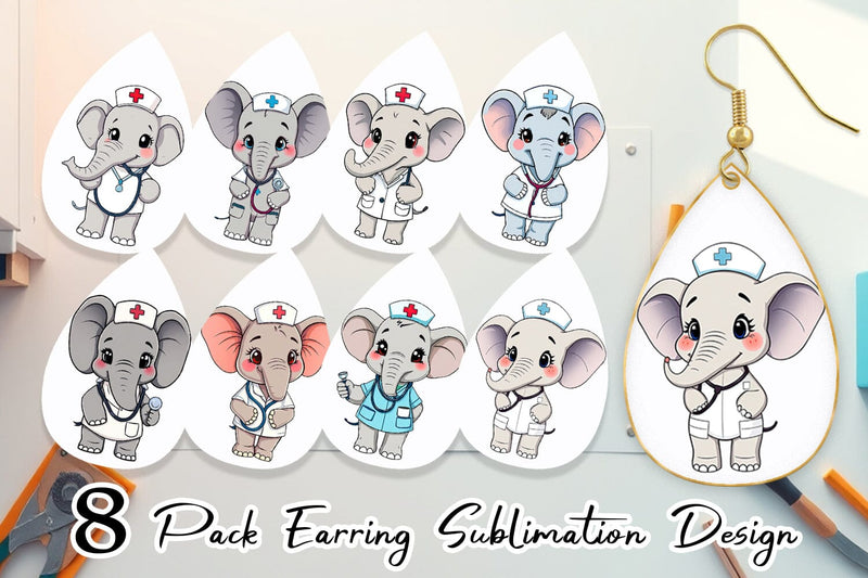 Earring Nurse Elephant Sublimation artnoy 