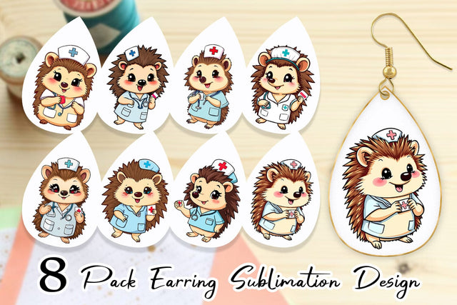 Earring Nurse Hedgehog Sublimation artnoy 
