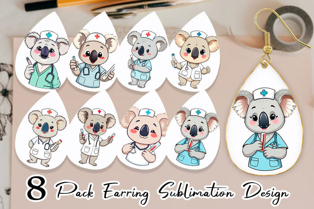 Earring Nurse Koala Sublimation artnoy 