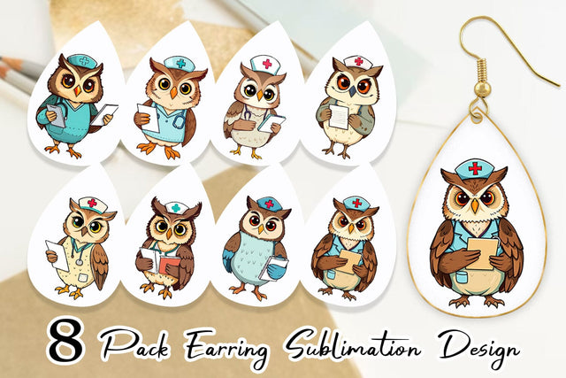 Earring Nurse Owl Sublimation artnoy 