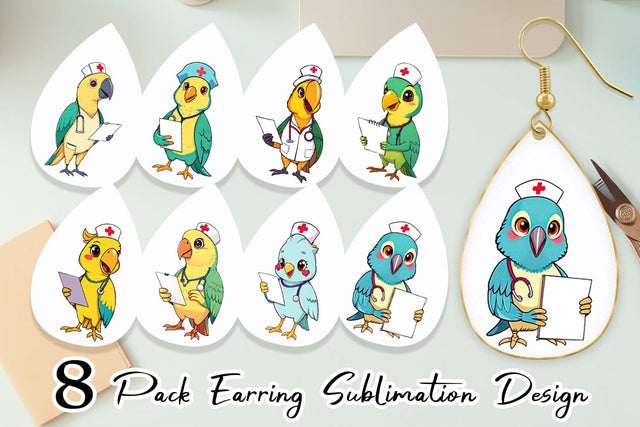 Earring Nurse Parrot Sublimation artnoy 