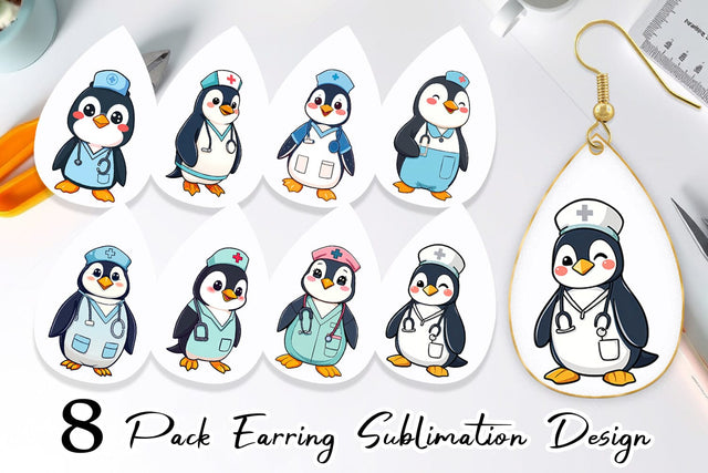 Earring Nurse Penguin Sublimation artnoy 