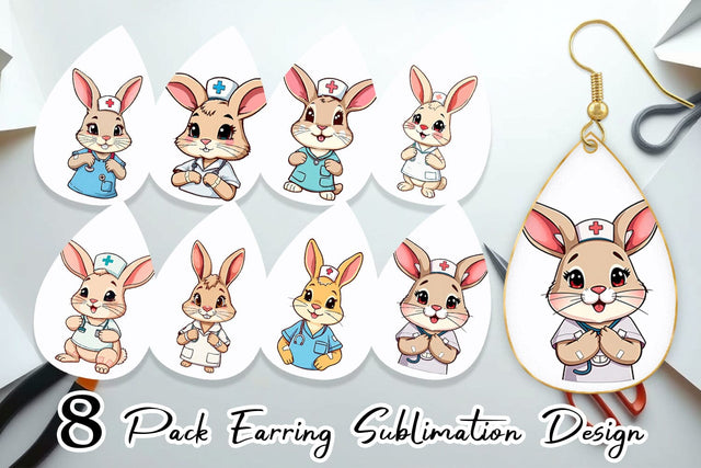 Earring Nurse Rabbit Sublimation artnoy 
