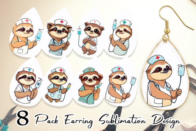 Earring Nurse Sloth Sublimation artnoy 