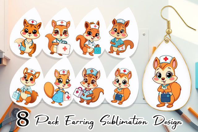 Earring Nurse Squirrel Sublimation artnoy 