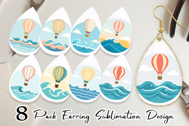 Earring Ocean Hot Air Balloon Sublimation artnoy 