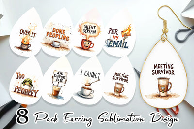 Earring Office Coffee Humor Sarcastic Quotes Sublimation artnoy 