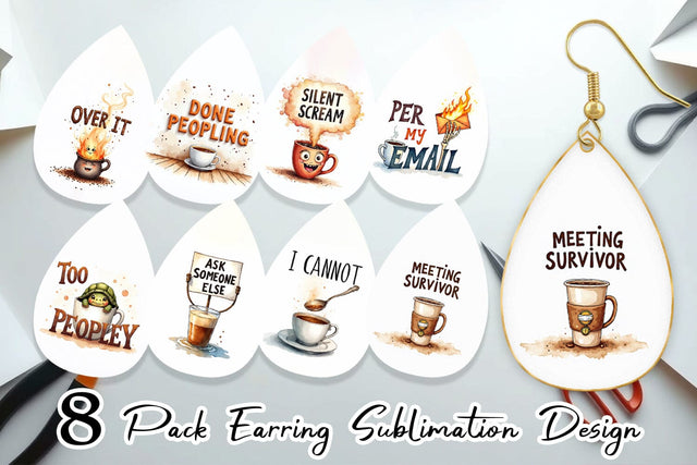 Earring Office Coffee Humor Sarcastic Quotes Sublimation artnoy 