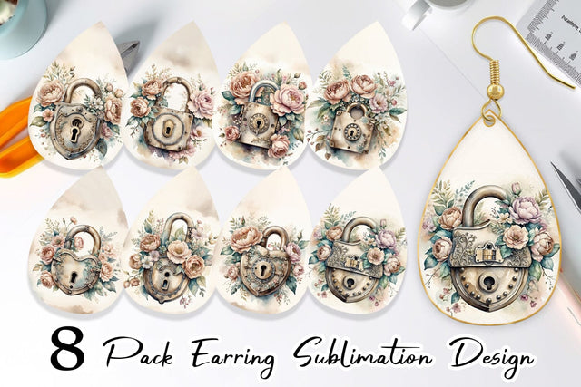 Earring Old Padlock Sublimation artnoy 