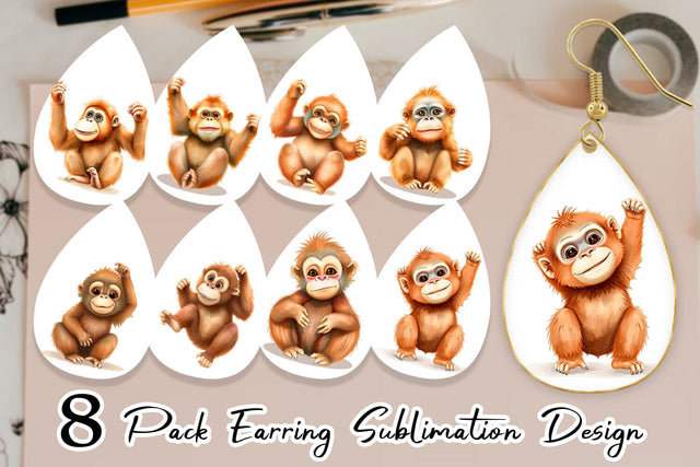 Earring Orangutan Wildlife Sublimation artnoy 