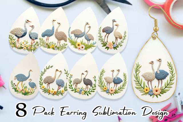 Earring Ostrich Embroidery Sublimation artnoy 