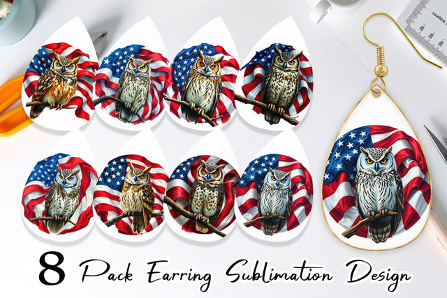 Earring Owl 4th of July Sublimation artnoy 