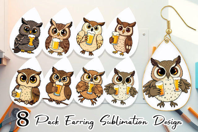 Earring Owl Beer Day Sublimation artnoy 