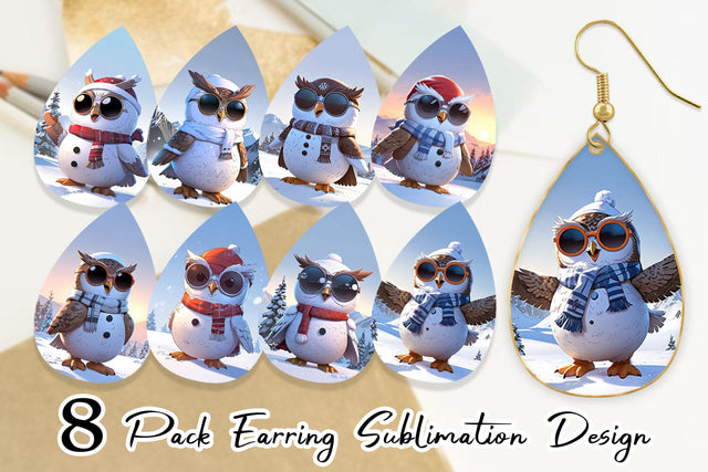 Earring Owl Christmas Sublimation artnoy 