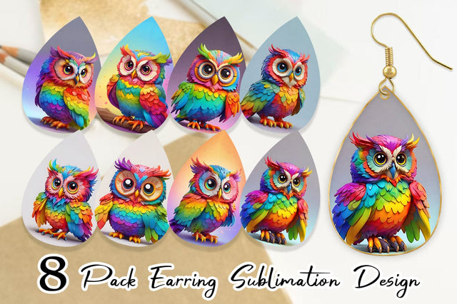 Earring Owl Colorful Sublimation artnoy 