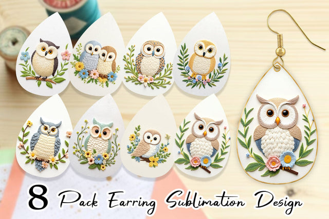 Earring Owl Embroidery Sublimation artnoy 
