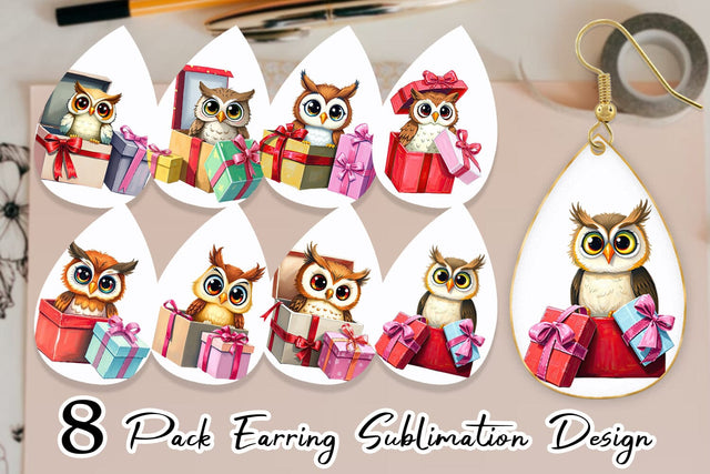 Earring Owl Gift Sublimation artnoy 