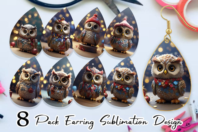 Earring Owl Happy New Year Sublimation artnoy 