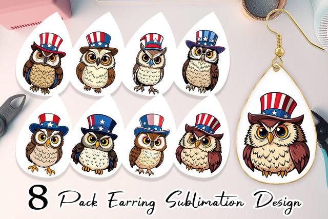 Earring Owl Patriotic Sublimation artnoy 