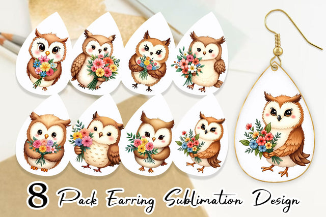 Earring Owl Spring Bouquet Sublimation artnoy 