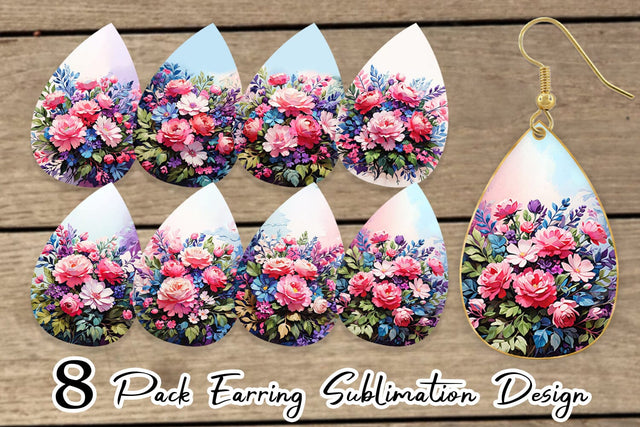 Earring Painting Bouquet Flowers Sublimation artnoy 