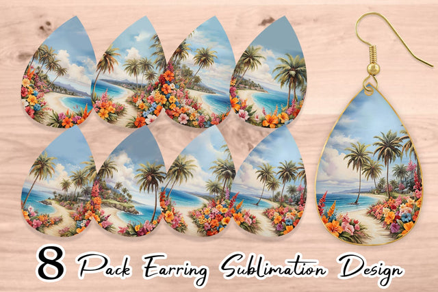 Earring Painting Tropical Beach Sublimation artnoy 